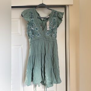 Floral embroidered, back lace up, flow dress